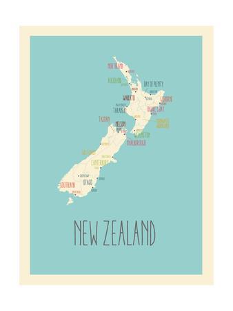Vintage Illustrated Travel Poster CANVAS PRINT Fun Map New Zealand 8"X 12" 