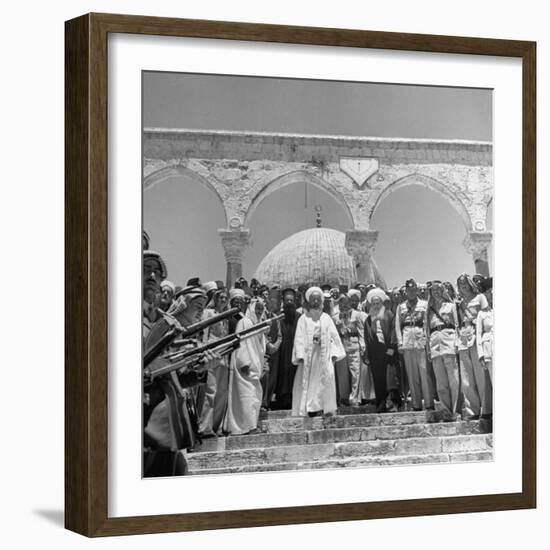 King Abdullah and His Party Standing in Front of the Dome of the Rock, a Sacred Place to Moslems-null-Framed Photographic Print