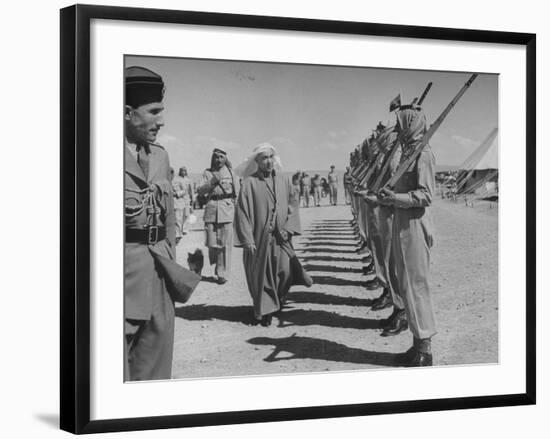 King Abdullah Inspects Guard of Honor of Arab Legion Soldiers at the Military Camp of Zerka-null-Framed Photographic Print