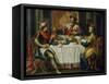 King Ahasuerus (Xerxes) Giving Banquet for Esther, 17th Century Painting on Copper-Flemish School-Framed Stretched Canvas