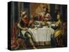 King Ahasuerus (Xerxes) Giving Banquet for Esther, 17th Century Painting on Copper-Flemish School-Stretched Canvas