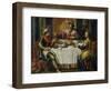 King Ahasuerus (Xerxes) Giving Banquet for Esther, 17th Century Painting on Copper-Flemish School-Framed Giclee Print