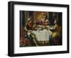 King Ahasuerus (Xerxes) Giving Banquet for Esther, 17th Century Painting on Copper-Flemish School-Framed Giclee Print