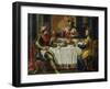 King Ahasuerus (Xerxes) Giving Banquet for Esther, 17th Century Painting on Copper-Flemish School-Framed Giclee Print