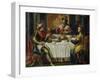 King Ahasuerus (Xerxes) Giving Banquet for Esther, 17th Century Painting on Copper-Flemish School-Framed Giclee Print