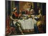 King Ahasuerus (Xerxes) Giving Banquet for Esther, 17th Century Painting on Copper-Flemish School-Mounted Giclee Print