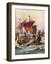 King Alfred's Galleys Attacking the Viking Dragon Ships, 897-Henry Payne-Framed Giclee Print