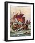 King Alfred's Galleys Attacking the Viking Dragon Ships, 897-Henry Payne-Framed Giclee Print