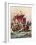 King Alfred's Galleys Attacking the Viking Dragon Ships, 897-Henry Payne-Framed Giclee Print