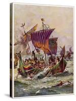 King Alfred's Galleys in Battle with Vikings-null-Stretched Canvas