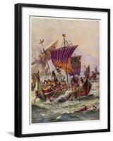 King Alfred's Galleys in Battle with Vikings-null-Framed Art Print