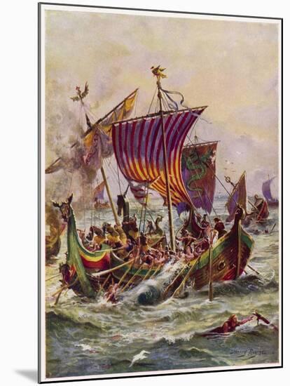 King Alfred's Galleys in Battle with Vikings-null-Mounted Art Print