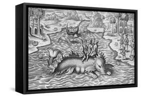 King and His Advisers Riding on the Back of a Sea Monster-null-Framed Stretched Canvas