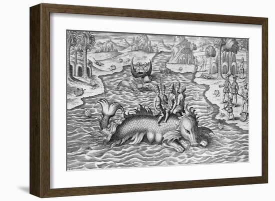 King and His Advisers Riding on the Back of a Sea Monster-null-Framed Giclee Print