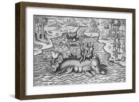 King and His Advisers Riding on the Back of a Sea Monster-null-Framed Giclee Print