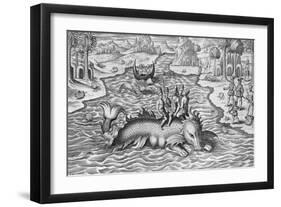 King and His Advisers Riding on the Back of a Sea Monster-null-Framed Giclee Print