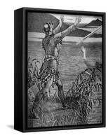 King Arthur- Sir Bedivere throwing Excalibur-Walter Crane-Framed Stretched Canvas