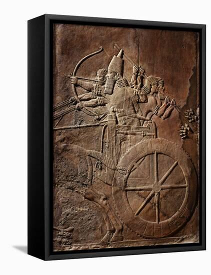 King Ashurbanipal on his Chariot, Assyrian Reliefwork, from Palace at Nineveh, 650 BC-null-Framed Stretched Canvas