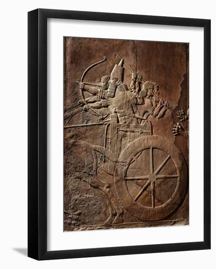 King Ashurbanipal on his Chariot, Assyrian Reliefwork, from Palace at Nineveh, 650 BC-null-Framed Premium Photographic Print