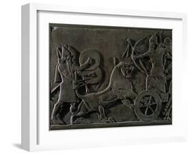 King Ashurnazirpal Hunting Lions, a Lion Leaping at the King's Chariot-null-Framed Giclee Print