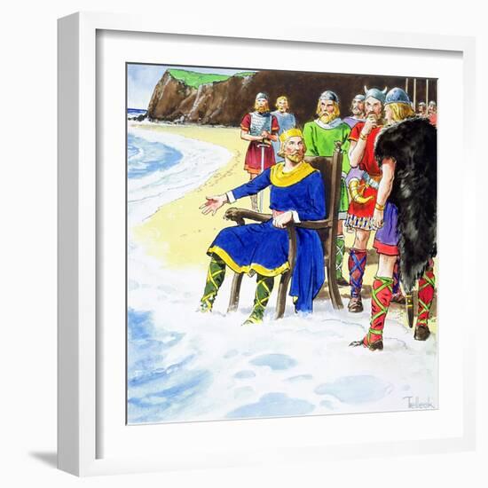 King Canute failing to hold back the waves, early 11th century (c1900)-Trelleek-Framed Giclee Print