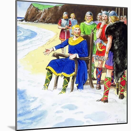 King Canute failing to hold back the waves, early 11th century (c1900)-Trelleek-Mounted Giclee Print
