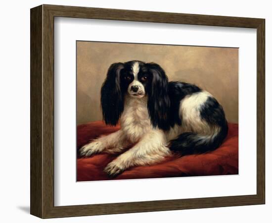 King Charles Spaniel Seated on a Red Cushion-Eugene Joseph Verboeckhoven-Framed Giclee Print