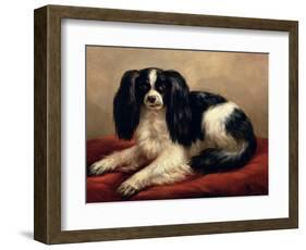 King Charles Spaniel Seated on a Red Cushion-Eugene Joseph Verboeckhoven-Framed Giclee Print