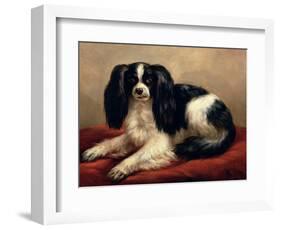 King Charles Spaniel Seated on a Red Cushion-Eugene Joseph Verboeckhoven-Framed Giclee Print