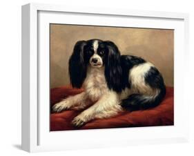 King Charles Spaniel Seated on a Red Cushion-Eugene Joseph Verboeckhoven-Framed Giclee Print