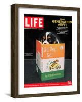 King Charles Spaniel with his Nose in the Children's Book: Go, Dog. Go!, February 24, 2006-Chris Buck-Framed Photographic Print
