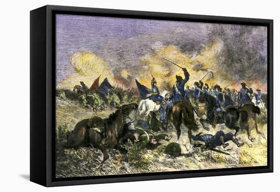 King Charles XII Leading the Swedish Army to Victory over the Russians at Narva, c.1700-null-Framed Stretched Canvas