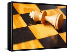 King chess piece lying on chessboard-null-Framed Stretched Canvas