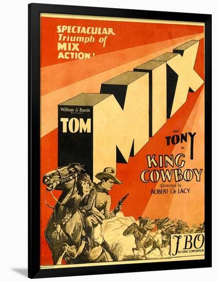 KING COWBOY, lower left, from left to right: Tony the Wonder Horse, Sally Blane, Tom Mix, 1928.-null-Framed Art Print