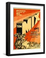 KING COWBOY, lower left, from left to right: Tony the Wonder Horse, Sally Blane, Tom Mix, 1928.-null-Framed Art Print