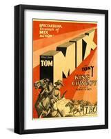 KING COWBOY, lower left, from left to right: Tony the Wonder Horse, Sally Blane, Tom Mix, 1928.-null-Framed Art Print