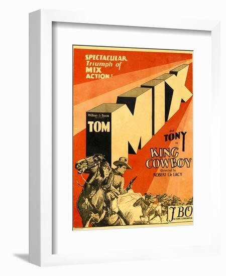 KING COWBOY, lower left, from left to right: Tony the Wonder Horse, Sally Blane, Tom Mix, 1928.-null-Framed Art Print