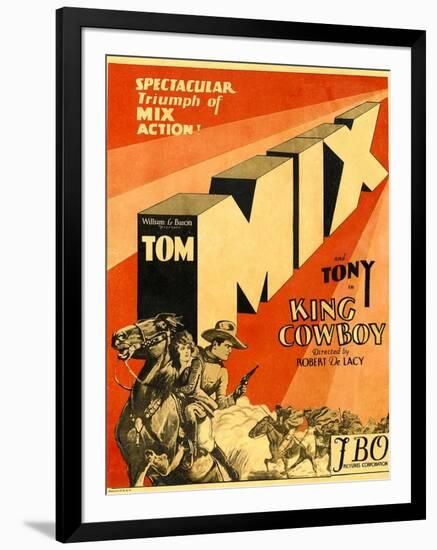 KING COWBOY, lower left, from left to right: Tony the Wonder Horse, Sally Blane, Tom Mix, 1928.-null-Framed Art Print