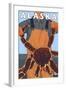 King Crab and Fisherman, Alaska-Lantern Press-Framed Art Print