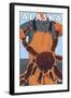 King Crab and Fisherman, Alaska-Lantern Press-Framed Art Print