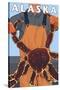 King Crab and Fisherman, Alaska-Lantern Press-Stretched Canvas