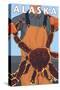 King Crab and Fisherman, Alaska-Lantern Press-Stretched Canvas