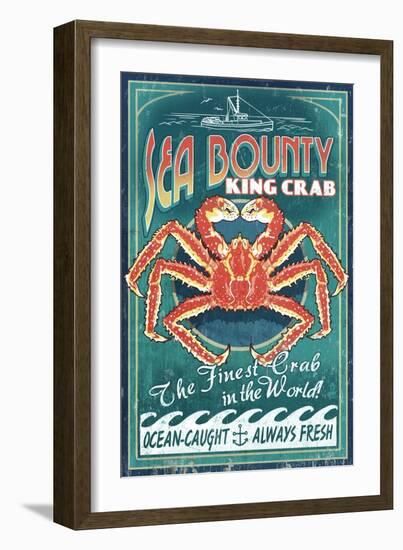 King Crab - Vintage Sign-Lantern Press-Framed Art Print