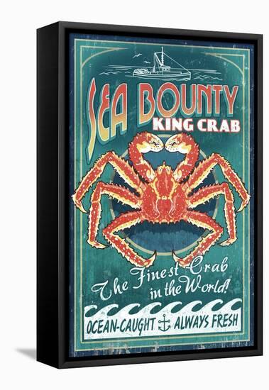 King Crab - Vintage Sign-Lantern Press-Framed Stretched Canvas