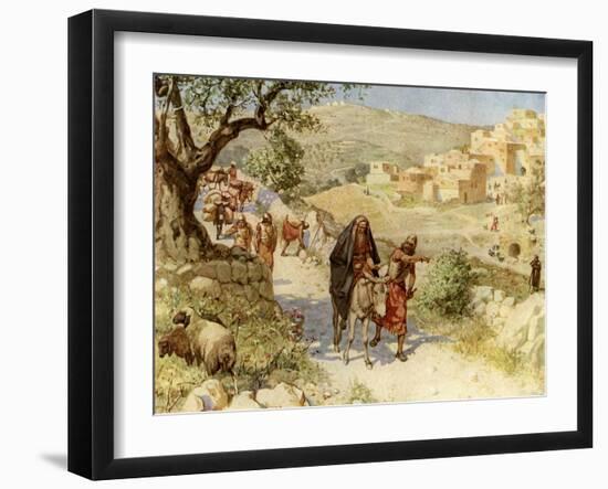King David fleeing from Jerusalem is cursed by Shimei - Bible-William Brassey Hole-Framed Giclee Print