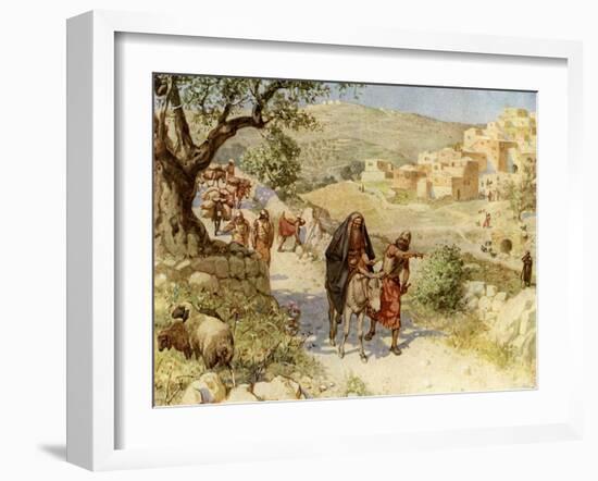 King David fleeing from Jerusalem is cursed by Shimei - Bible-William Brassey Hole-Framed Giclee Print