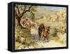 King David fleeing from Jerusalem is cursed by Shimei - Bible-William Brassey Hole-Framed Stretched Canvas