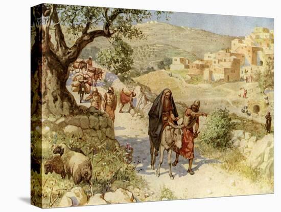 King David fleeing from Jerusalem is cursed by Shimei - Bible-William Brassey Hole-Stretched Canvas