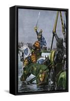 King Edward Iii of England Leading the English Army across the Somme in France-null-Framed Stretched Canvas