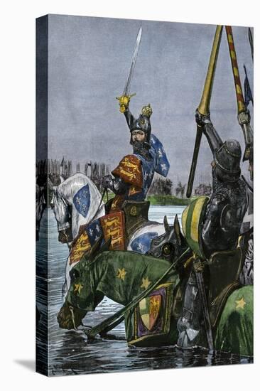 King Edward Iii of England Leading the English Army across the Somme in France-null-Stretched Canvas